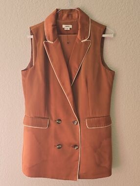 Jason Wu Pants Set, Rust Double-Breasted Vest with Cream  Trim,sz M